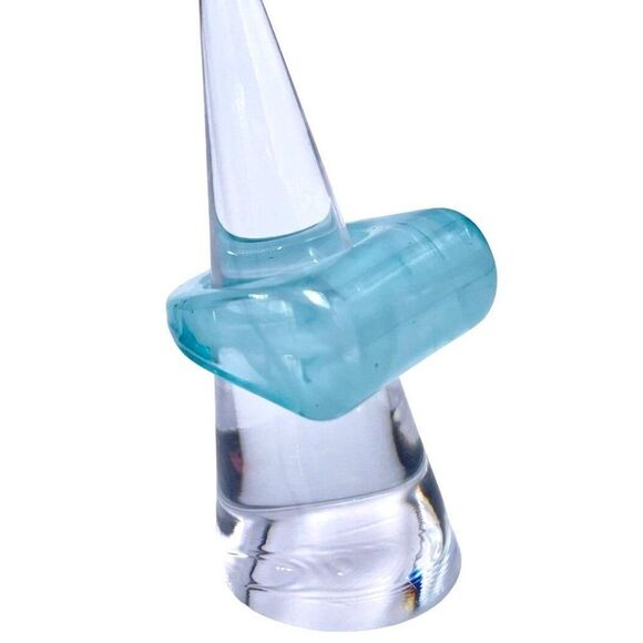 Blue and White Swirl Acrylic Geometric Barrel Chunky Statement Ring Size 6 - Picture 6 of 6